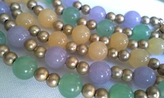 Set of 3 Icy Jade Jadeite Bead Necklaces Green Lavender Yellow Gold Tone Plate?