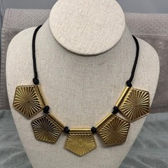 Vintage Yves Saint Laurent YSL Red Gold Pentagonal Statement Cord Necklace
