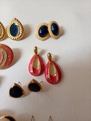 Vintage Gold Toone Pierced Enamel Earrings Bundle Lot