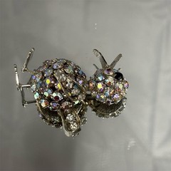 Joseph Warner Brooch Silver Tone Aurora Borealis Rhinestone Duck Bird Vintage