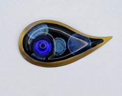 Vintage MCM Artisan Copper Enamel Teardrop Brooch Pin Modernist Abstract Blue 3″