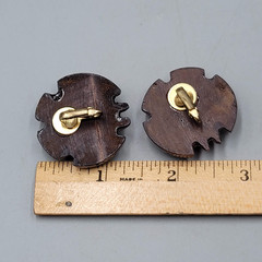 Vintage Wood Statement Clip on Earrings Hand Carved Large 1.25 in