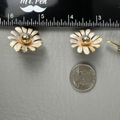 Vintage Brooch Earrings Set Gold Tone Daisy Flower Brushed Satin Clip On