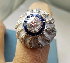 Art DECO Rising Sun 14k Gold 2.2 to 2.60TCW(.99 to 1.10ct Center SI3/I1-H) Ring