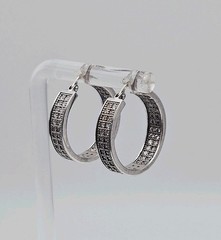FAS Sterling Silver CZ Double Lined 21mm Hoop Earrings