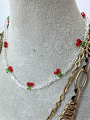 VTG brutalist chunky chain glass 70s 80s gold Necklaces STACK Lot -1 signed Avon