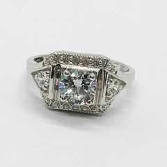 Vintage Style 1.35 CT White Round Cut CZ Art Deco Wedding Ring In 925 Silver
