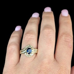 Vintage Sapphire Diamonds 14k Yellow Gold Ring Bypass Ballerina Style Estate