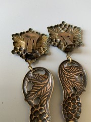 Vintage Grape Clips Earrings By Banana Bob Brass Alloy Enamel Crystals Dangling