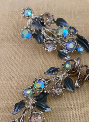 1950-1960s Aurora Borealis glass rhinestone and enamel bracelet & clip earrings