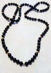 Vintage Black Stone Beaded Necklace With Gold Tone Spacers 17 Inches