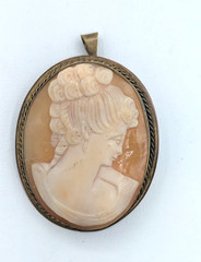 Vintage Shell Cameo Brooch Pendant Hand Carved Lady Portrait Gold Tone