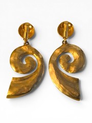 VINTAGE GOLD-TONE SWIRL DANGLE CLIP-ON EARRINGS 1980s