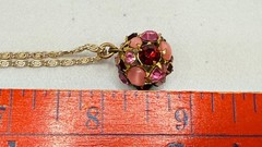 Vintage Necklace Choker Germany Disco Ball Style Pink Gemstones Gold Tone Chain