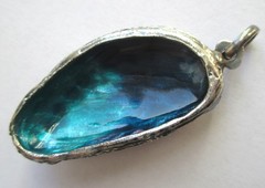 1-15/16in LARGE VINTAGE STERLING SILVER ENAMEL ABALONE CLAM SEA SHELL PENDANT