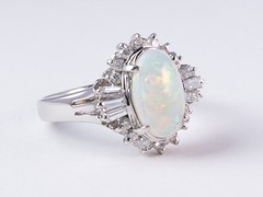 Full Fire Australian Opal with Diamond Halo Platinum Engagement Ring 7g V1159