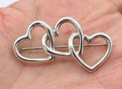 Vintage Tiffany & Co. Triple Heart Sterling Silver 925 Pin Brooch 1984 5.87g