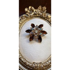 Beautiful Vintage Orange Brown Rhinestone Spray Pin Brooch