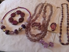 vintage & costume pretty purple themed jewlery lot necklace bracelet ring brooch