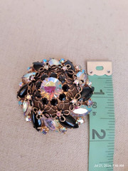 Stunning Dome Shaped Black & AB Marquis cut Rhinestone Flower Brooch