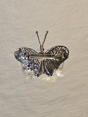 Vintage Art Deco style “Butterfly” brooch: sterling silver,enamel mesh filigree