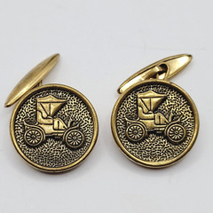 Brass Runabout Automobile Vintage Cufflinks or Vest Buttons Round Shape Detailed