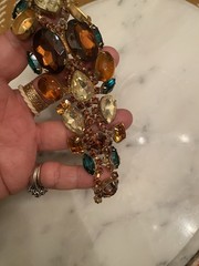 Juliana D&E Rhinestone Bracelet Brown Green 1960s Vintage Needs Repair AS IS WOW