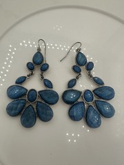 VTG Peacock Chandelier Statement Earrings Blue Peacock Dangler Iridescent Prom