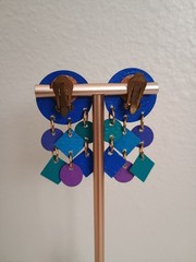 VINTAGE MAM Earrings Teal Purple 80s DANGLE Clip EARRINGS UNSIGNED 2.5 Inches