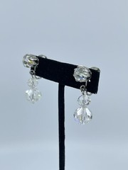 Vintage Aurora Borealis dangle lever back Earrings graduated silver tone 1″