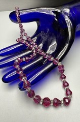 Czech Deep Fuchsia Pink & Clear Faceted Graduated Bead Necklace Vintage 17” 30g