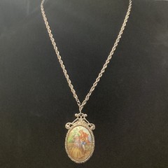 Large Beautiful Vintage LIMOGES FRANCE Cameo Necklace Courting Couple Porcelain