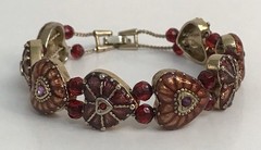 VIntage Monet Heart Bracelet Double Chain Strung Red Beads Bronze Hearts