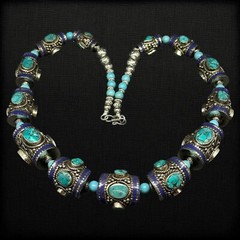 Nepali Ethnic Jewelry Beautiful Turquoise Tube Huge Vintage Handmade Necklace