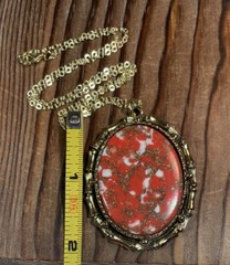 Vintage Pendant necklace red/orange gold white gold tone 14k Gold plated 18” *