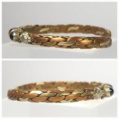Vintage Braided Mixed Metals Bangle Bracelet Blue Goldstone Tiger Eye Stone Cuff