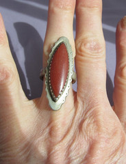VINTAGE OLD PAWN STERLING SUPER LONG NAVETTE MARQUISE JASPER RING SIZE 6