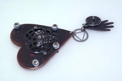 Artisan Hand Wrought Mixed Metals Heart Hand Drop Pin Brooch