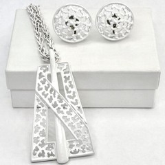 Vintage Crown Trifari White Enamel Modernist Necklace and Earrings Set