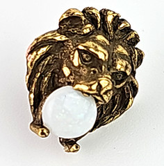 Vintage Signed Swank Gold Tone Lion with Faux Opal in Mouth Tie Lapel Pin .50 in