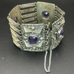 Vintage 800 Silver Amethyst Panel Link Bracelet 50.6g Safety Chain Antique Style