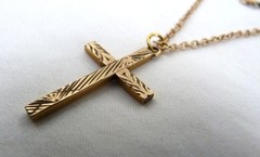 VTG BATES & BACON GOLD FILLED ENGRAVE CROSS PENDANT CHAIN NECKLACE 1st COMMUNION
