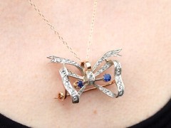Antique French 0.45ct Sapphire and 0.93ct Diamond Yellow Gold Bow Brooch