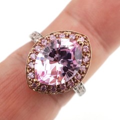 Fabulous 14k Solid Rose and White Gold Natural Kunzite and Diamond Ring Sz 8