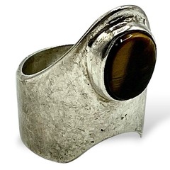 Vintage Sterling Silver Modernist Bezel Set TIGERS EYE Pinkie Ring 4.50 EUC
