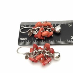 Vintage Sterling Silver Red Orange Coral Flower Hook Dangle Earrings 8.9g #97