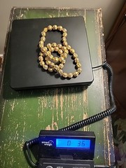 Vintage Chinese Export Round Cloisonne Bead Gold Gilt Necklace Purple Flower 29″