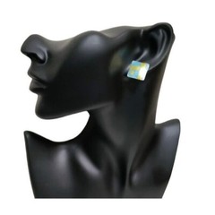 Vintage Cellia Braswell 99′ Square Shape Posh Pierced Earrings Blue Gold Women’s