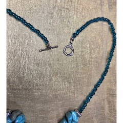 Vintage 24″ Chunky Turquoise Statement Necklace Boho 1.5″ Large Blue Pendant