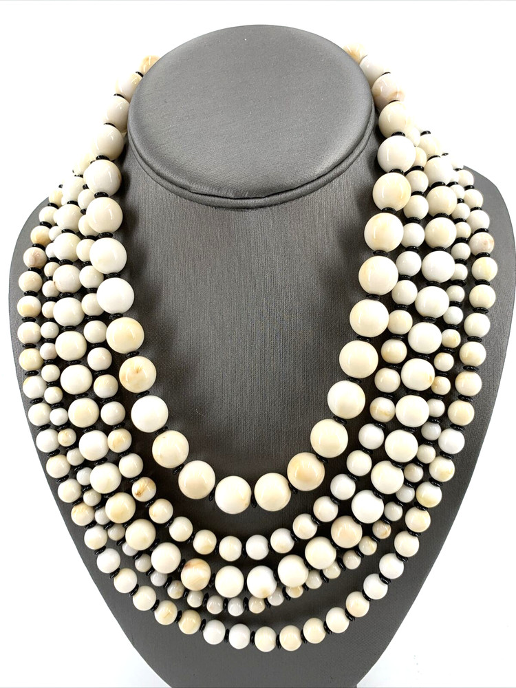 Vintage Glass Necklace UV Beads 5 Strand Graduated Length 16″ Art Glass